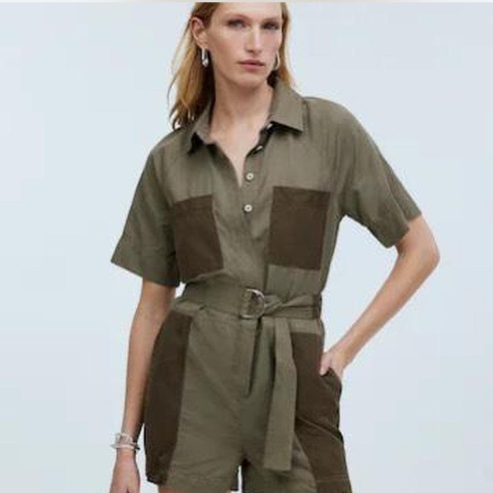 Madewell Olive Short Sleeve Jumpsuit